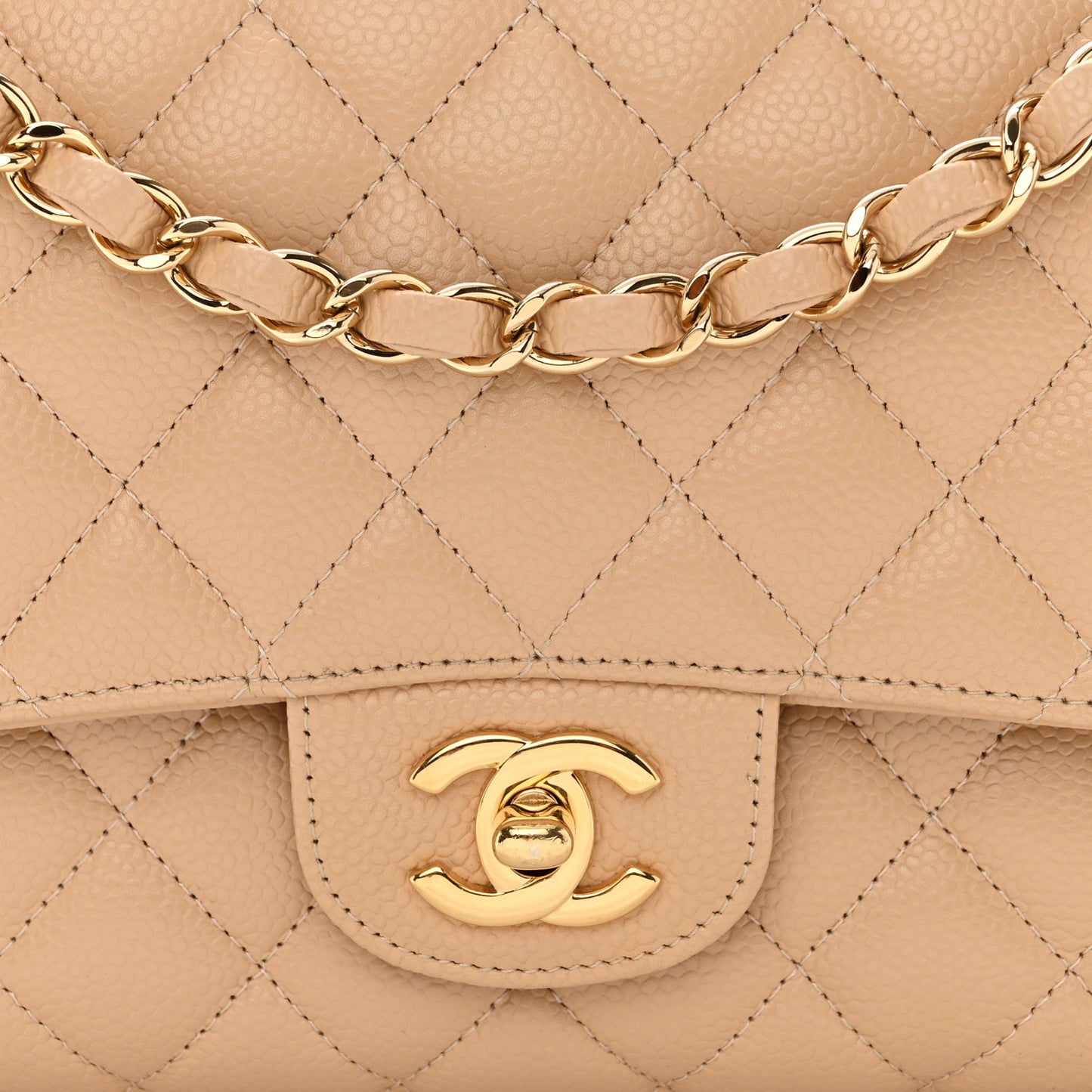 Caviar Quilted Medium Double Flap Beige