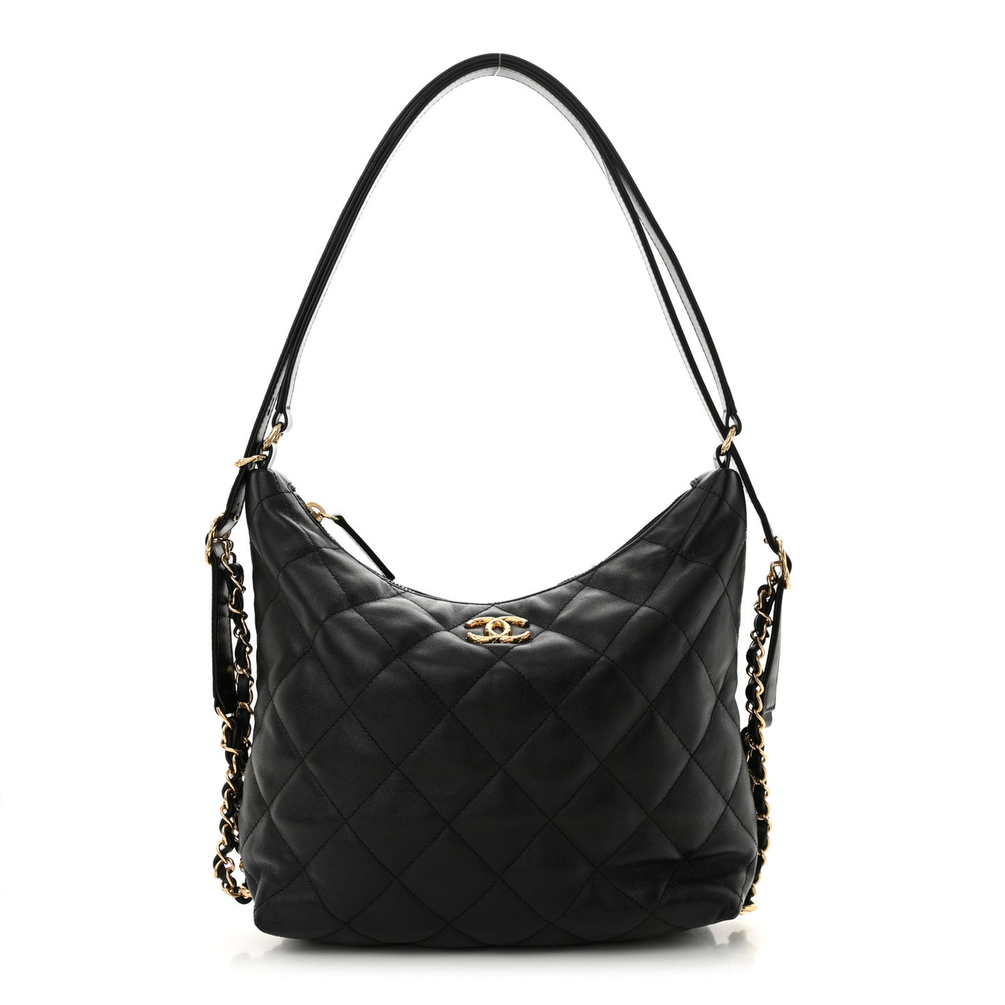 Lambskin Quilted Maxi Hobo Black
