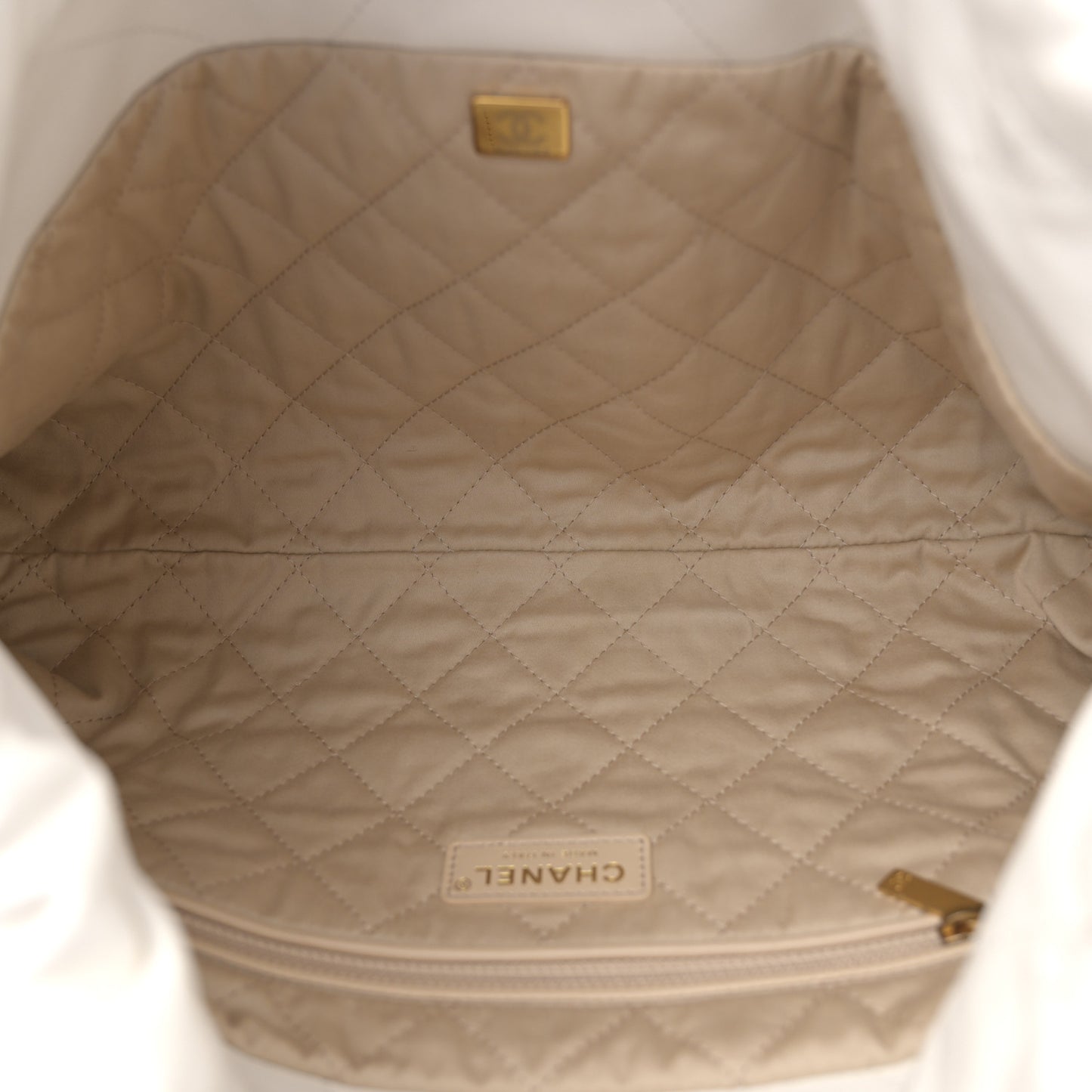 Shiny Calfskin Quilted Chanel 22 East West White