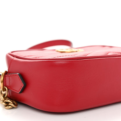 Gucci Calfskin Matelasse Mini GG Marmont Chain Shoulder Bag Hibiscus Red 9 of 12