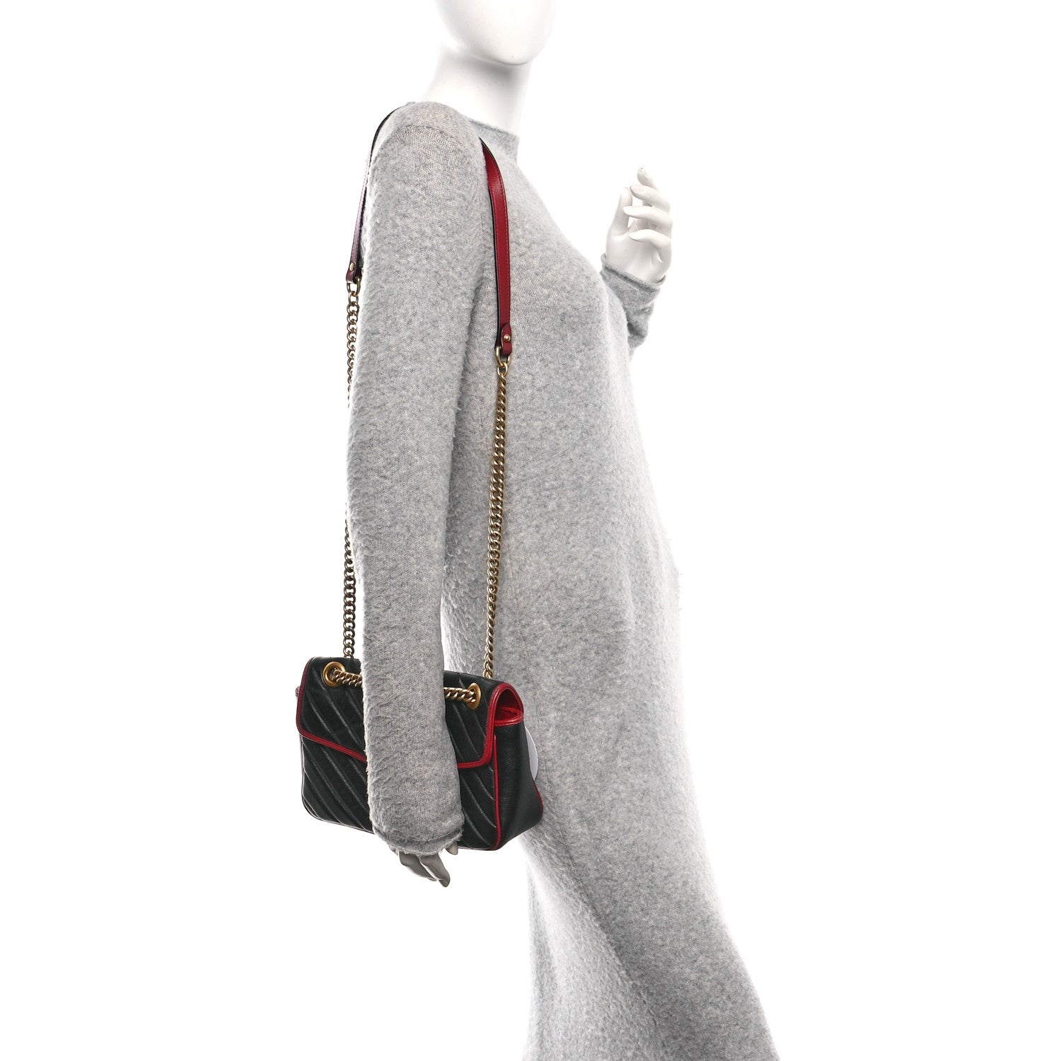 Gucci Vintage Effect Calfskin Matelasse Diagonal Small Torchon GG Marmont Shoulder Bag Black Romantic Cherry 2 of 11
