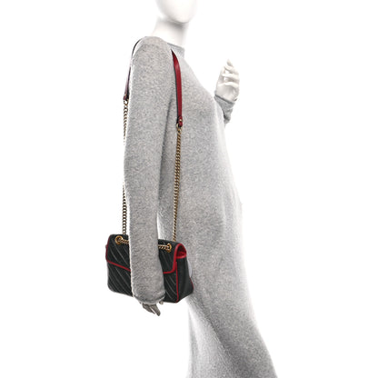 Gucci Vintage Effect Calfskin Matelasse Diagonal Small Torchon GG Marmont Shoulder Bag Black Romantic Cherry 2 of 11