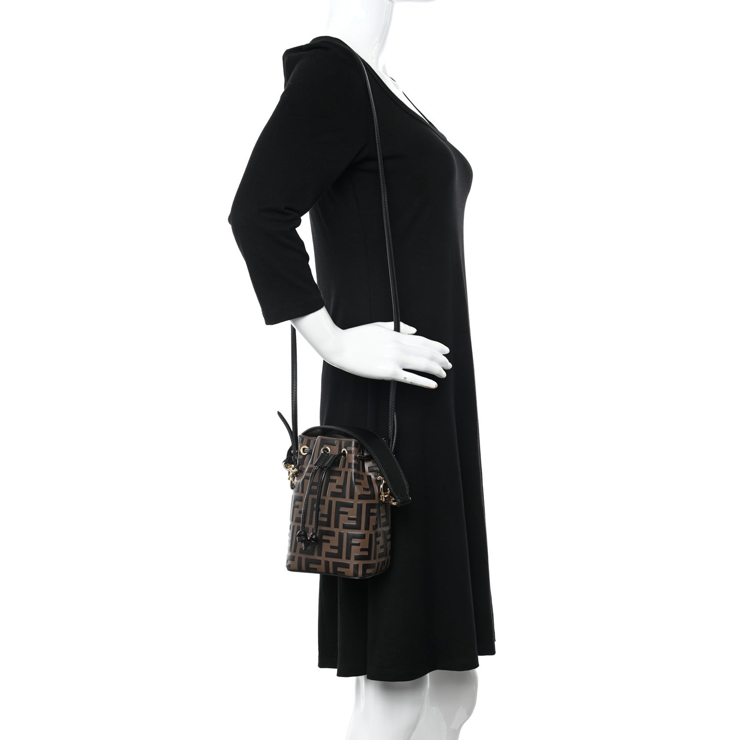 Vitello Liberty F is Fendi Bi-Color FF 1974 Embossed Mini Mon Tresor Bucket Bag Maya Black