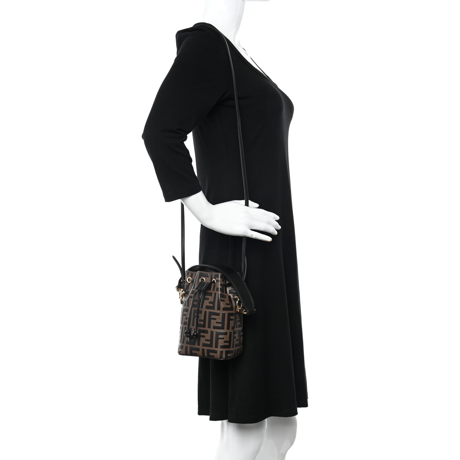 Fendi Vitello Liberty F is Fendi Bi-Color FF 1974 Embossed Mini Mon Tresor Bucket Bag Maya Black 3 of 10