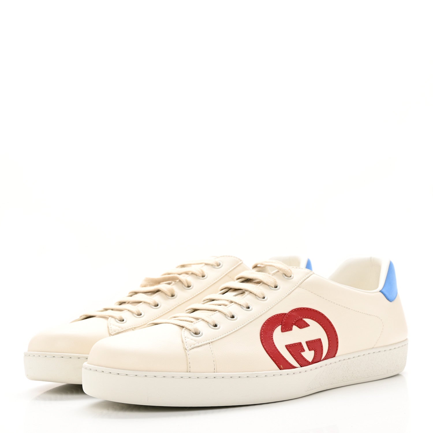 Gucci Calfskin Nubuck Interlocking G Mens New Ace Sneakers 13 Mystic White Hibiscus Red Bright Splash 3 of 19