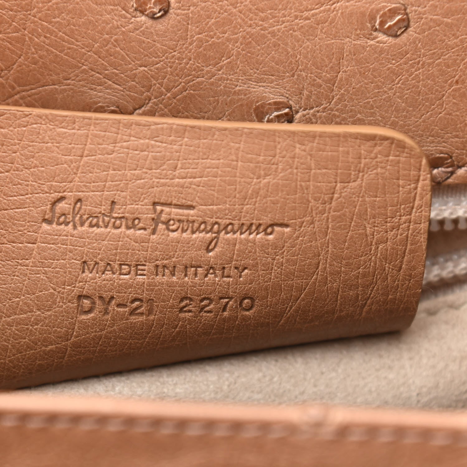 Salvatore Ferragamo Ostrich Iconic Small Top Handle Bag Camel 7 of 10