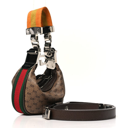 Gucci GG Supreme Monogram Textured Calfskin Web Mini Attache Hobo Beige Ebony New Acero 3 of 9