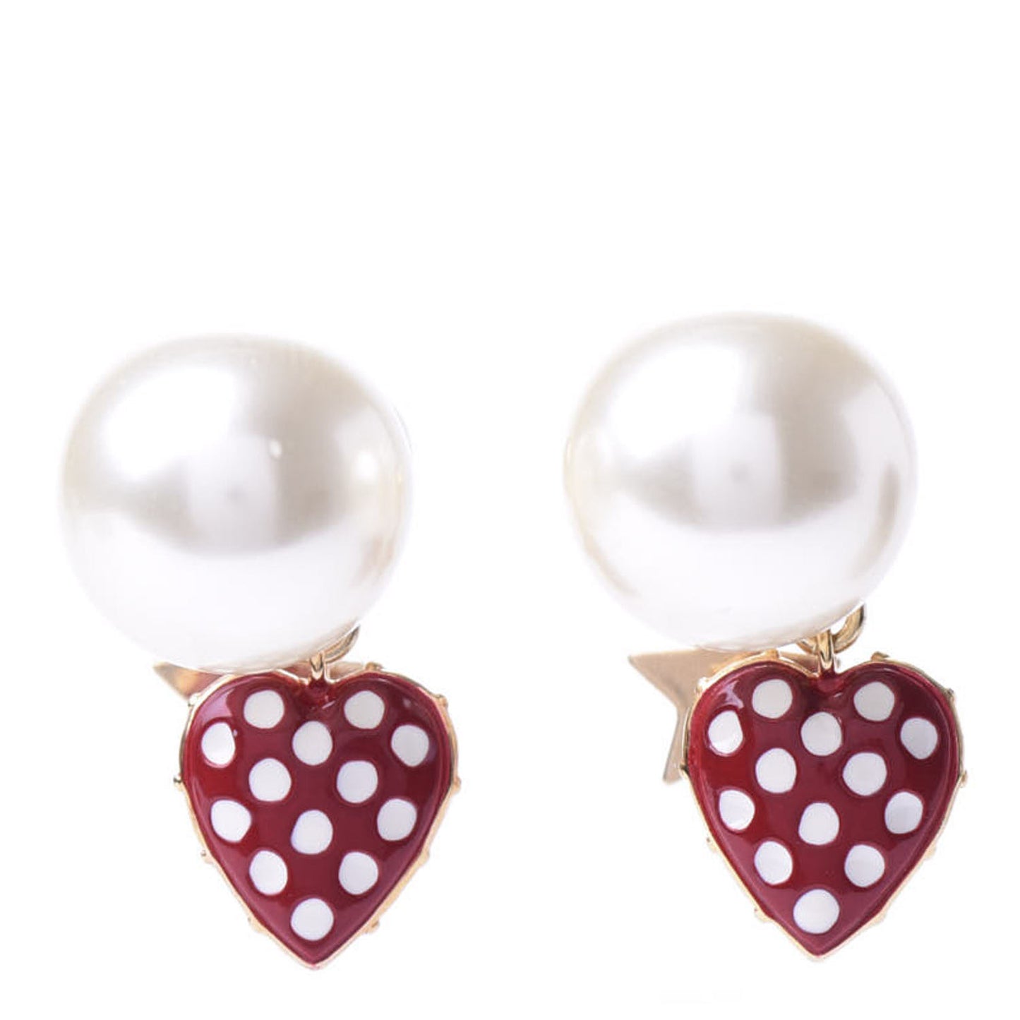 Pearl Heart Dioramour Tribal Earrings Gold Red