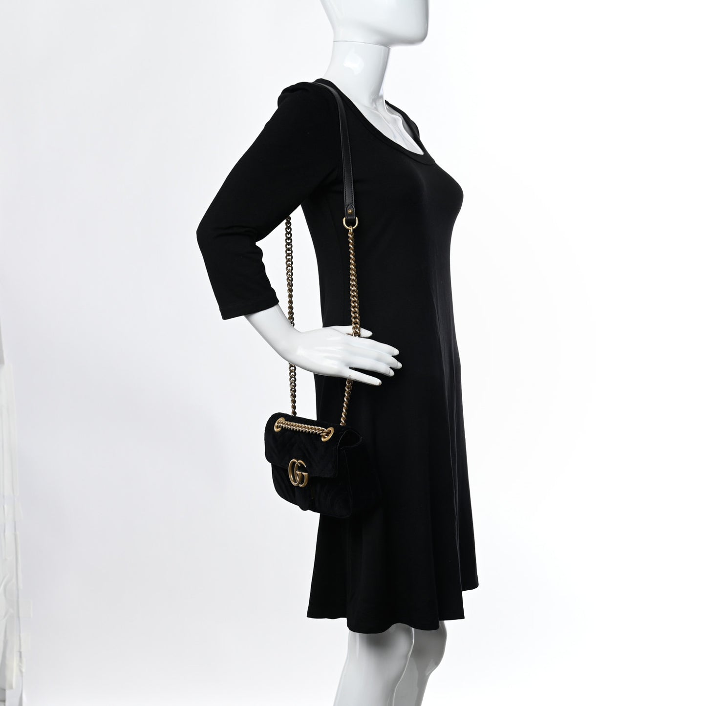 Velvet Matelasse Mini GG Marmont Shoulder Bag Black