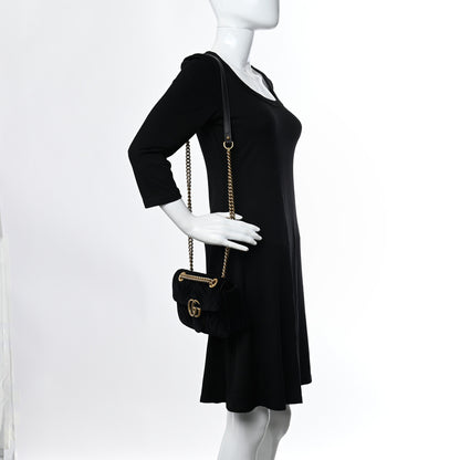 Gucci Velvet Matelasse Mini GG Marmont Shoulder Bag Black 2 of 13