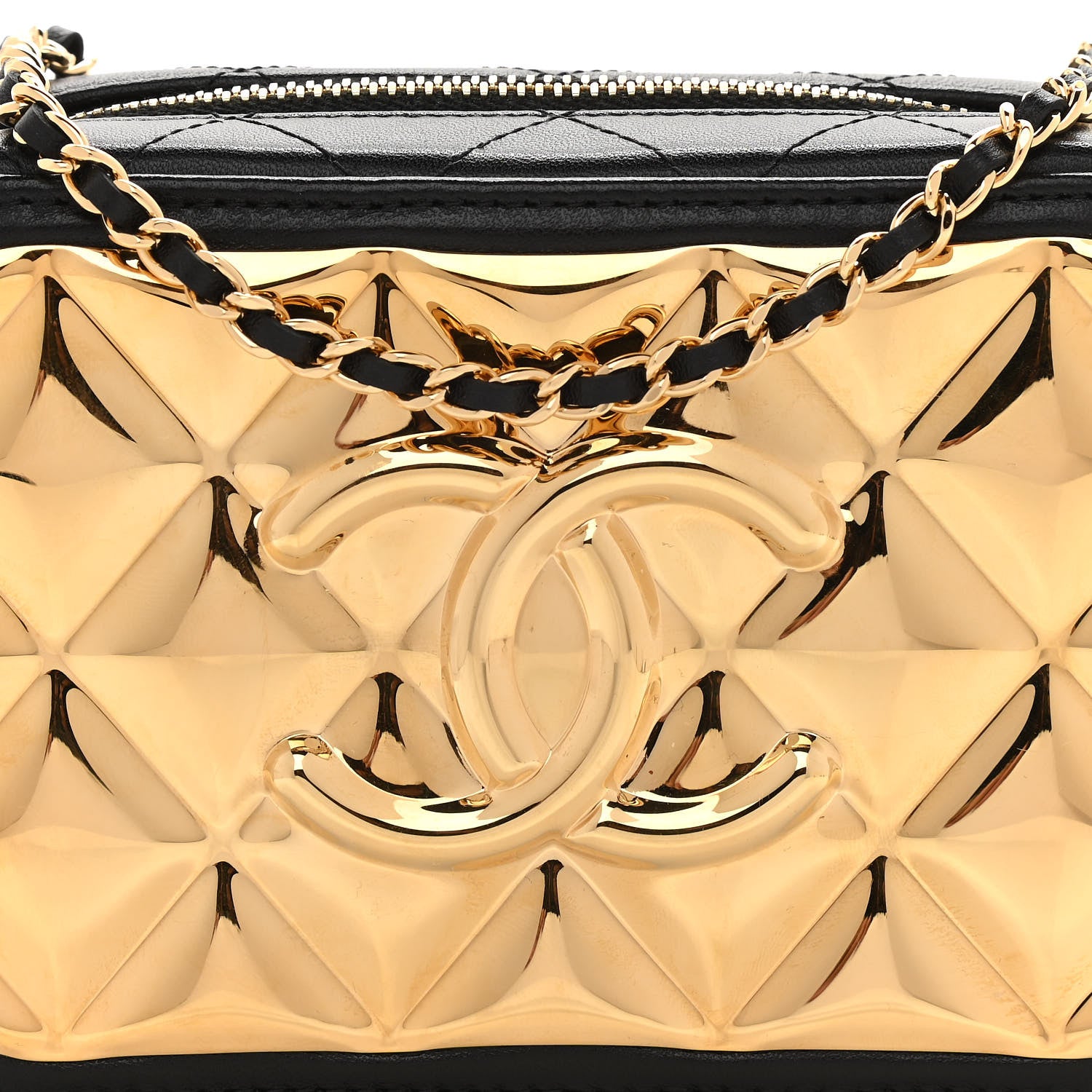 Chanel Lambskin Quilted Golden Plate Clutch With Chain Black 8 of 13