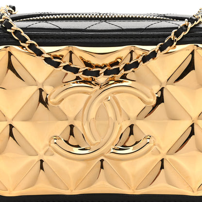 Chanel Lambskin Quilted Golden Plate Clutch With Chain Black 8 of 13