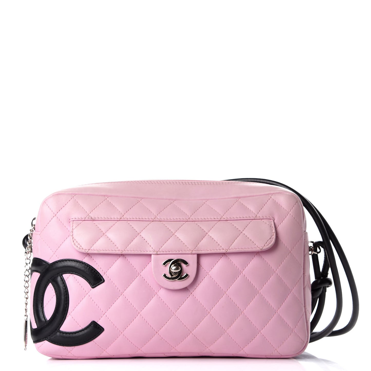 Calfskin Quilted Cambon Camera Case Pink Black