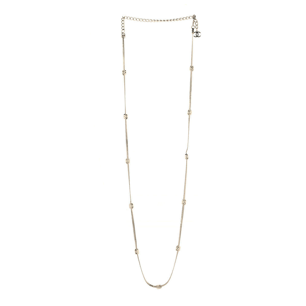 Chanel Metal CC Long Chain Necklace Silver 3 of 5