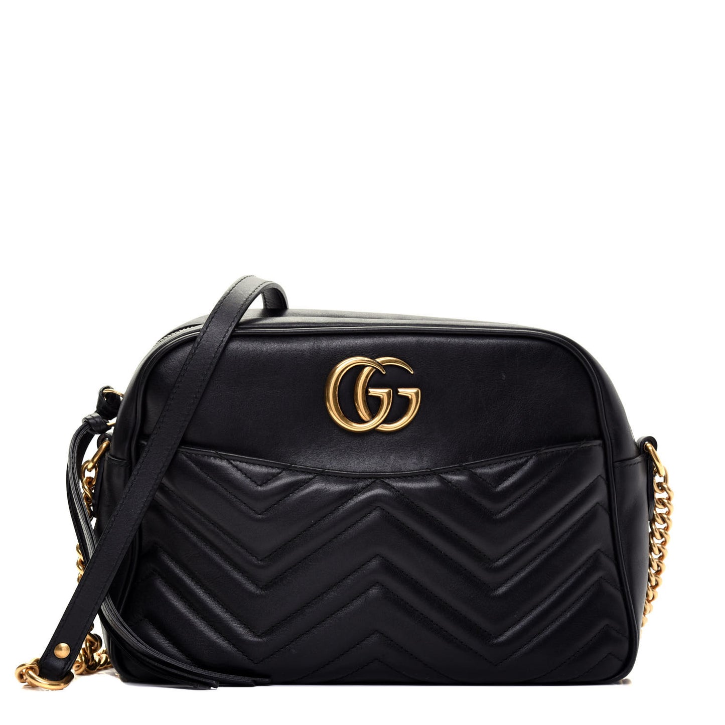 Calfskin Matelasse Medium GG Marmont Chain Shoulder Bag Black