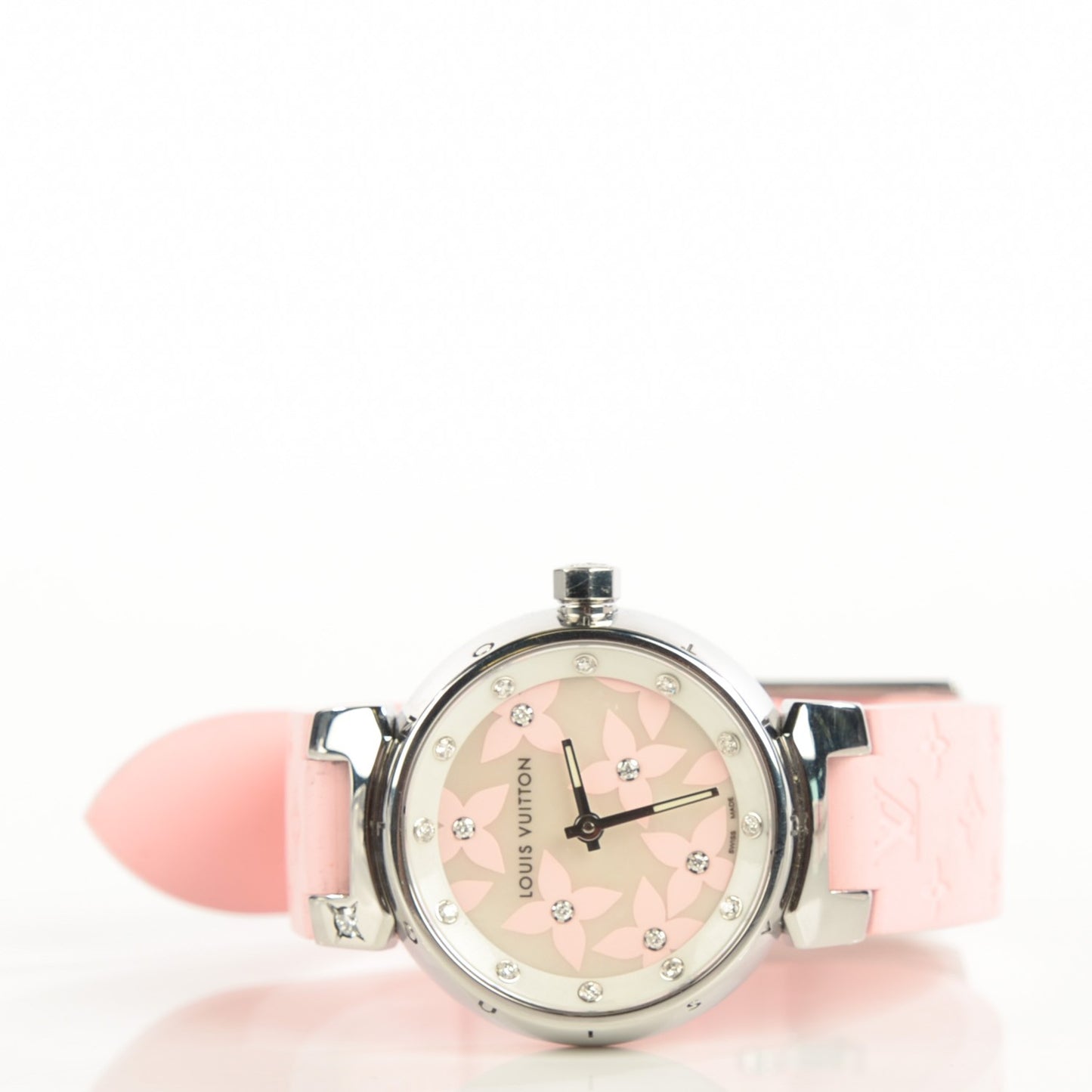 Stainless Steel Rubber 28mm Lovely Diamonds Tambour Watch Rose