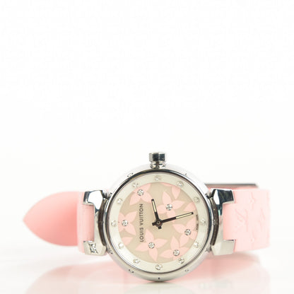 Louis Vuitton Stainless Steel Rubber 28mm Lovely Diamonds Tambour Watch Rose 7 of 8