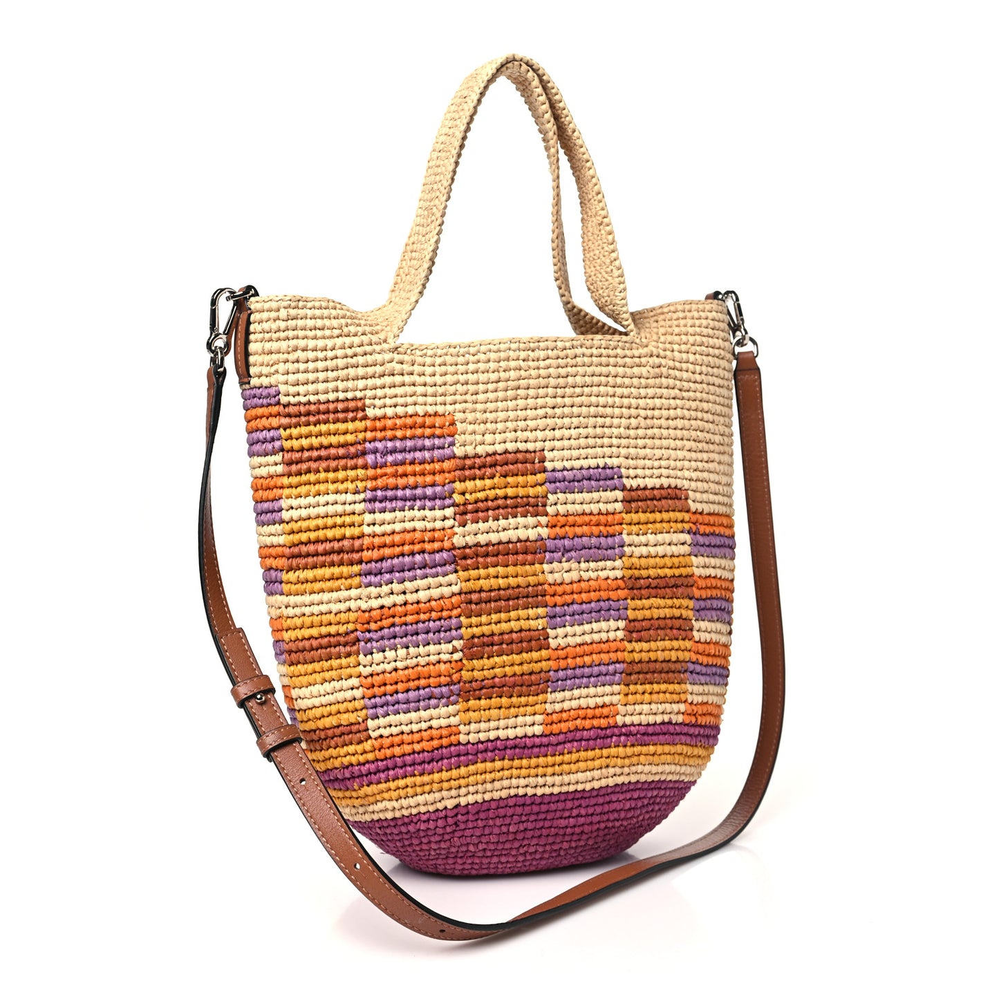Raffia Paula's Ibiza Rainbow Slit Tote Bag Natural Multicolor