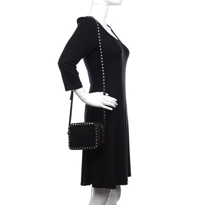 Valentino Garavani Calfskin Suede Rockstud Camera Crossbody Bag Black 2 of 9