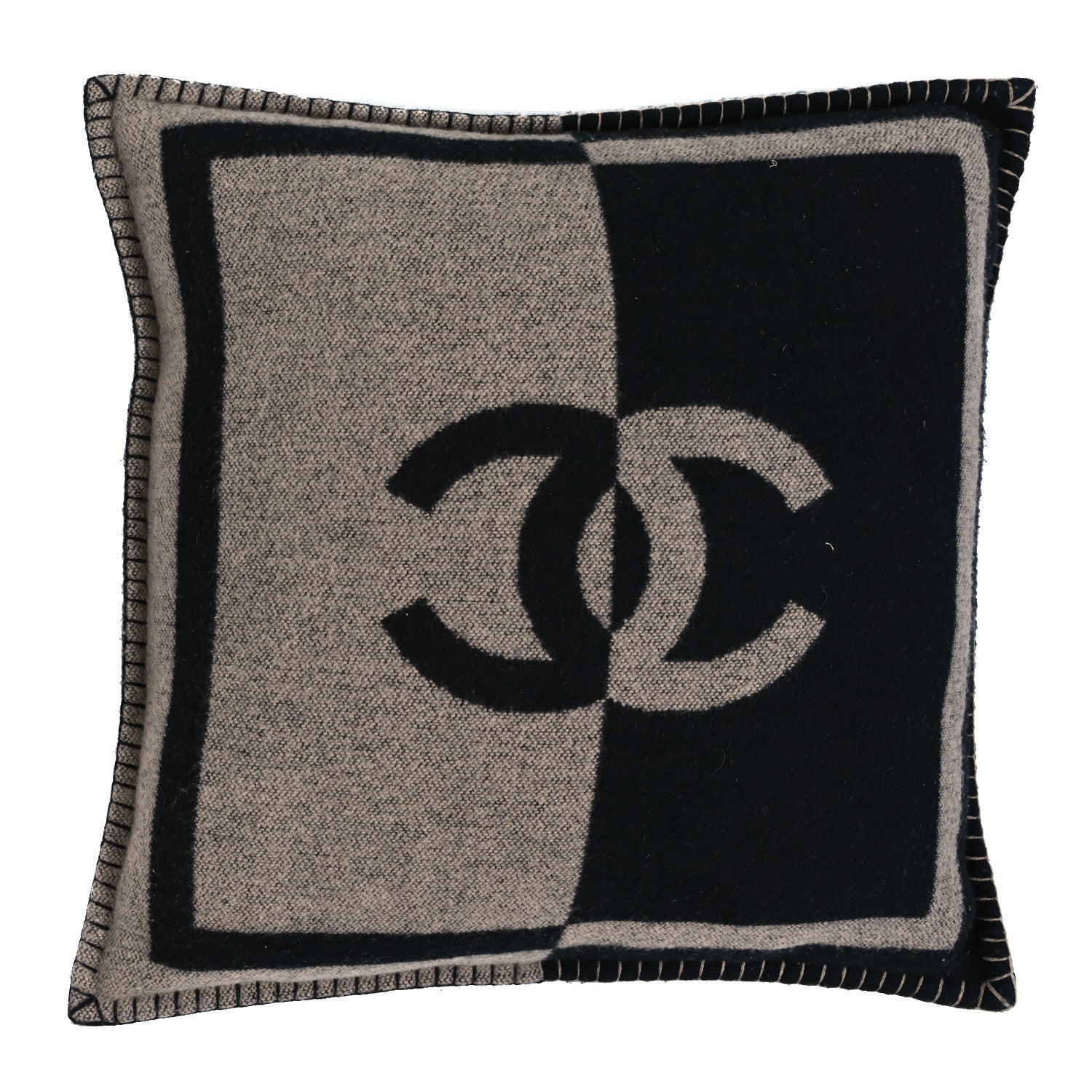 Chanel Merino Wool Cashmere CC Pillow Black Brown 1 of 3
