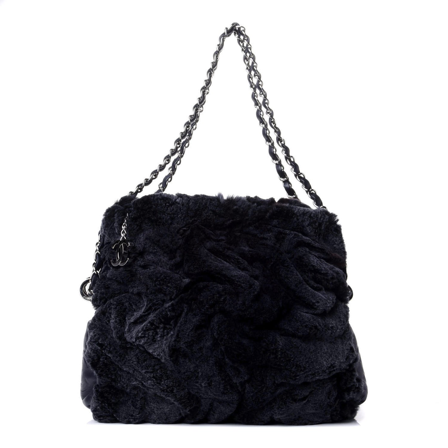 Lambskin Rabbit Shoulder Bag Navy
