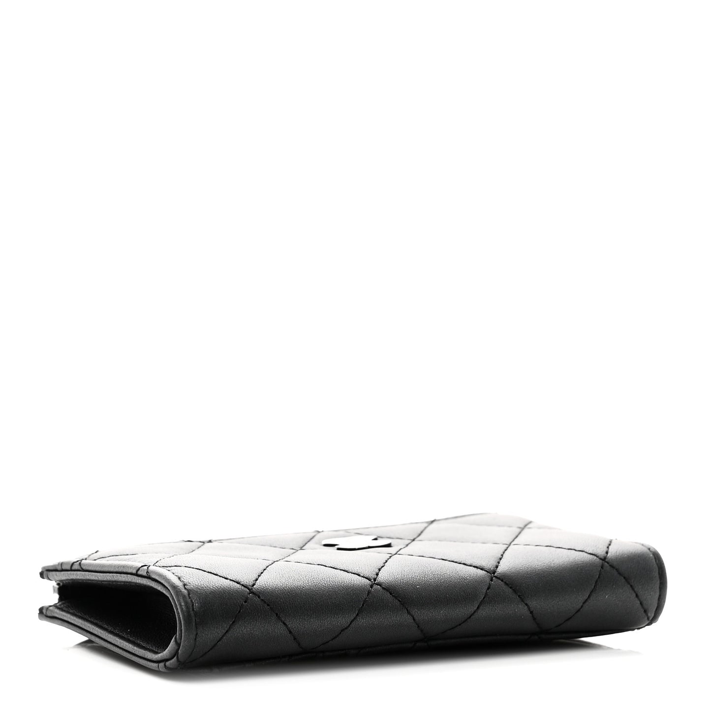 Pearly Lambskin Quilted Zip Card Holder So Black