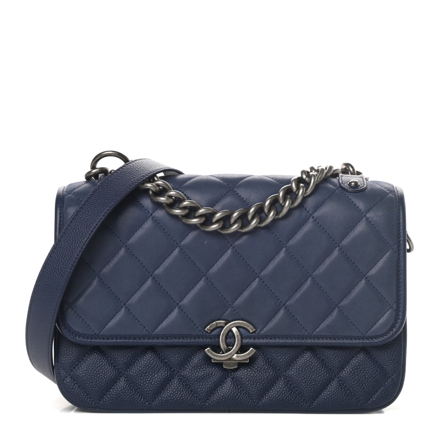 Chanel Caviar Iridescent Calfskin Quilted Medium Daily Carry Messenger Navy 1 of 13