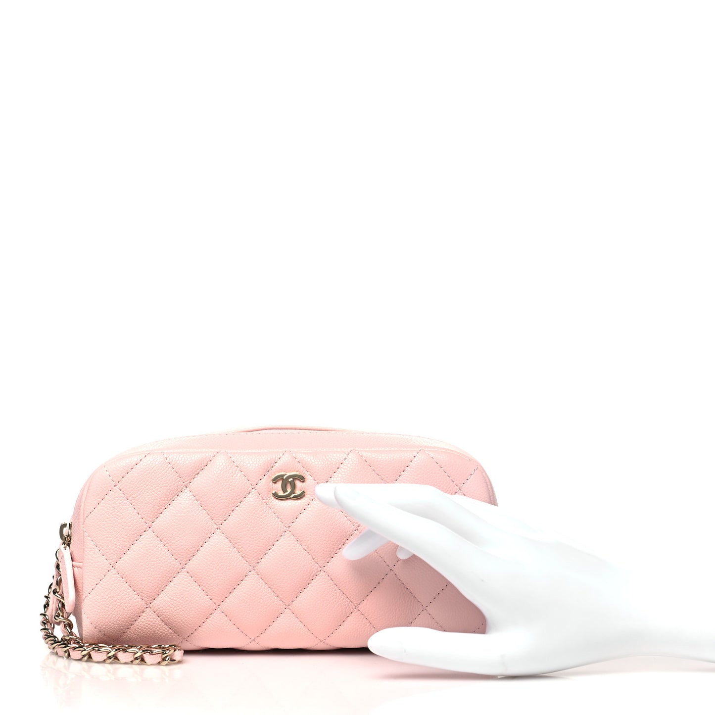 Caviar Quilted Toiletry Case With Chain Light Pink