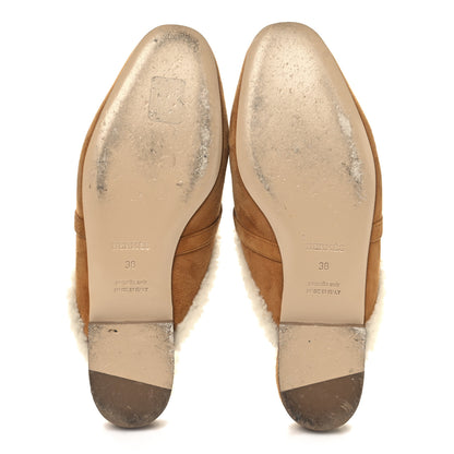 Hermes Suede Goatskin Woolskin Womens Oz Mules 38 Naturel 6 of 9