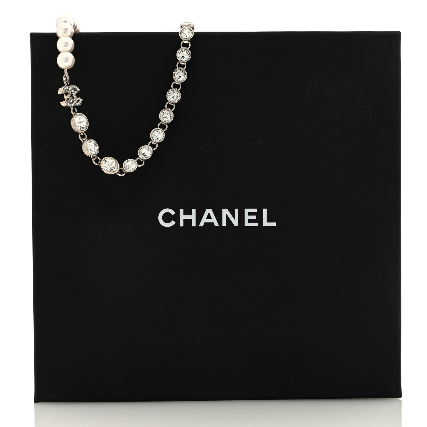 Pearl Crystal CC Choker Necklace Silver