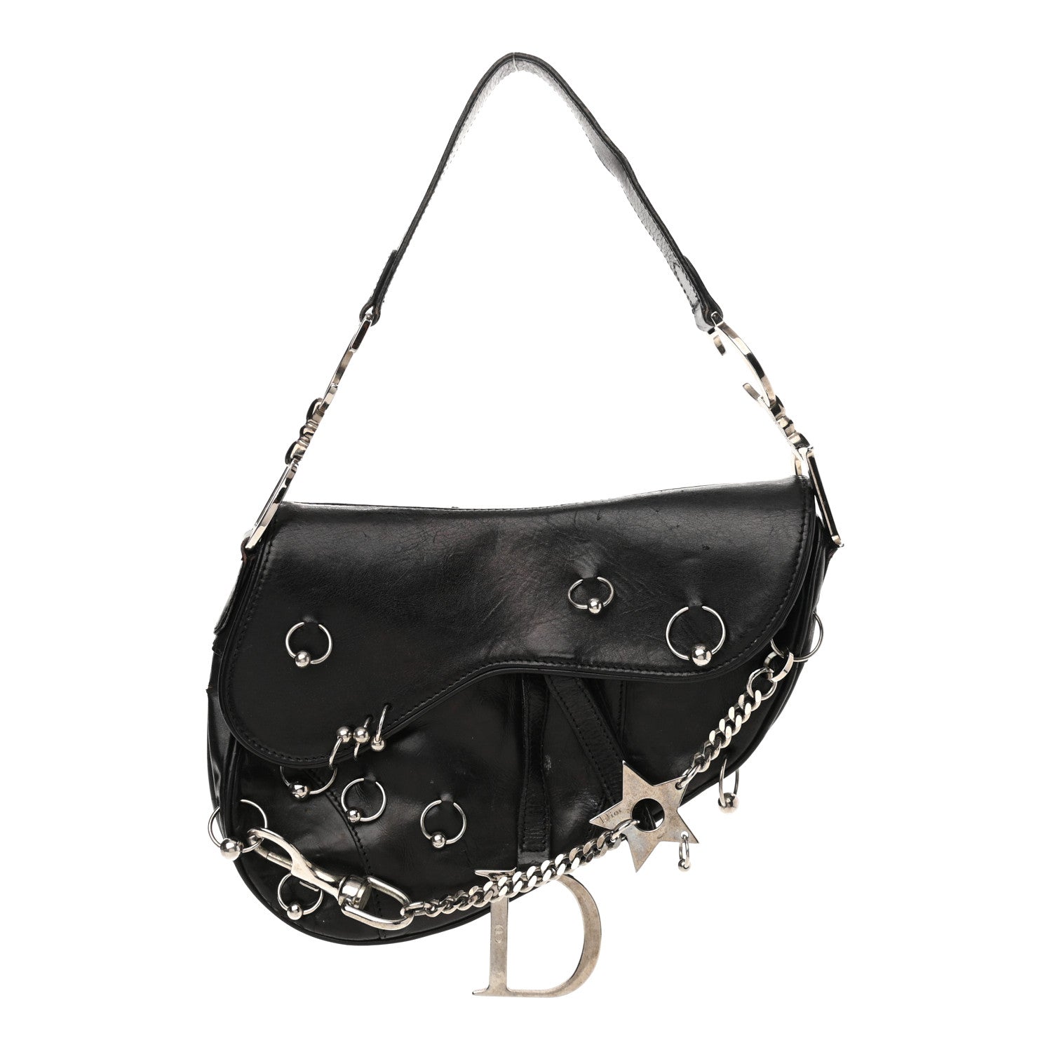 Christian Dior Calfskin Hardcore Pierced Saddle Bag Black 1 of 21