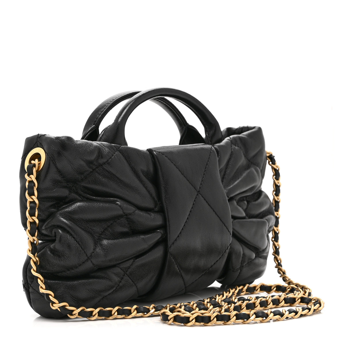 Lambskin Quilted Mini Bow Bag Black