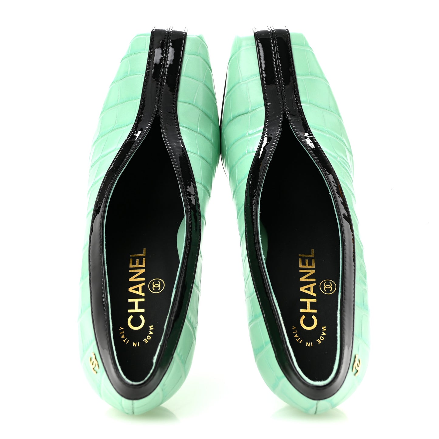 Crocodile Embossed Patent Calfskin Pumps 38.5 Green Black
