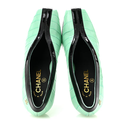 Chanel Crocodile Embossed Patent Calfskin Pumps 38.5 Green Black 2 of 10