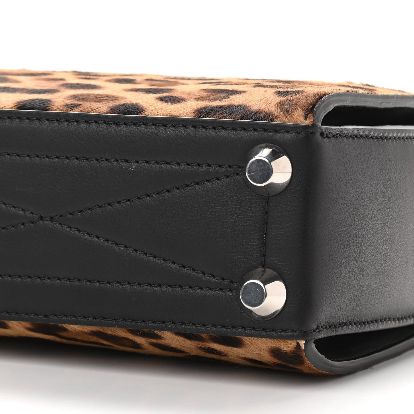 Calfskin Calf Hair Leopard Print Box Shoulder Bag 19 Black