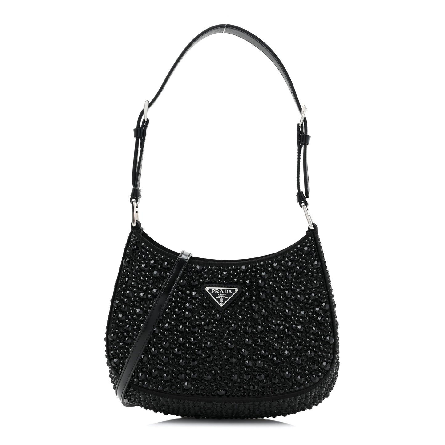 Satin Crystal Cleo Adjustable Strap Shoulder Bag Black