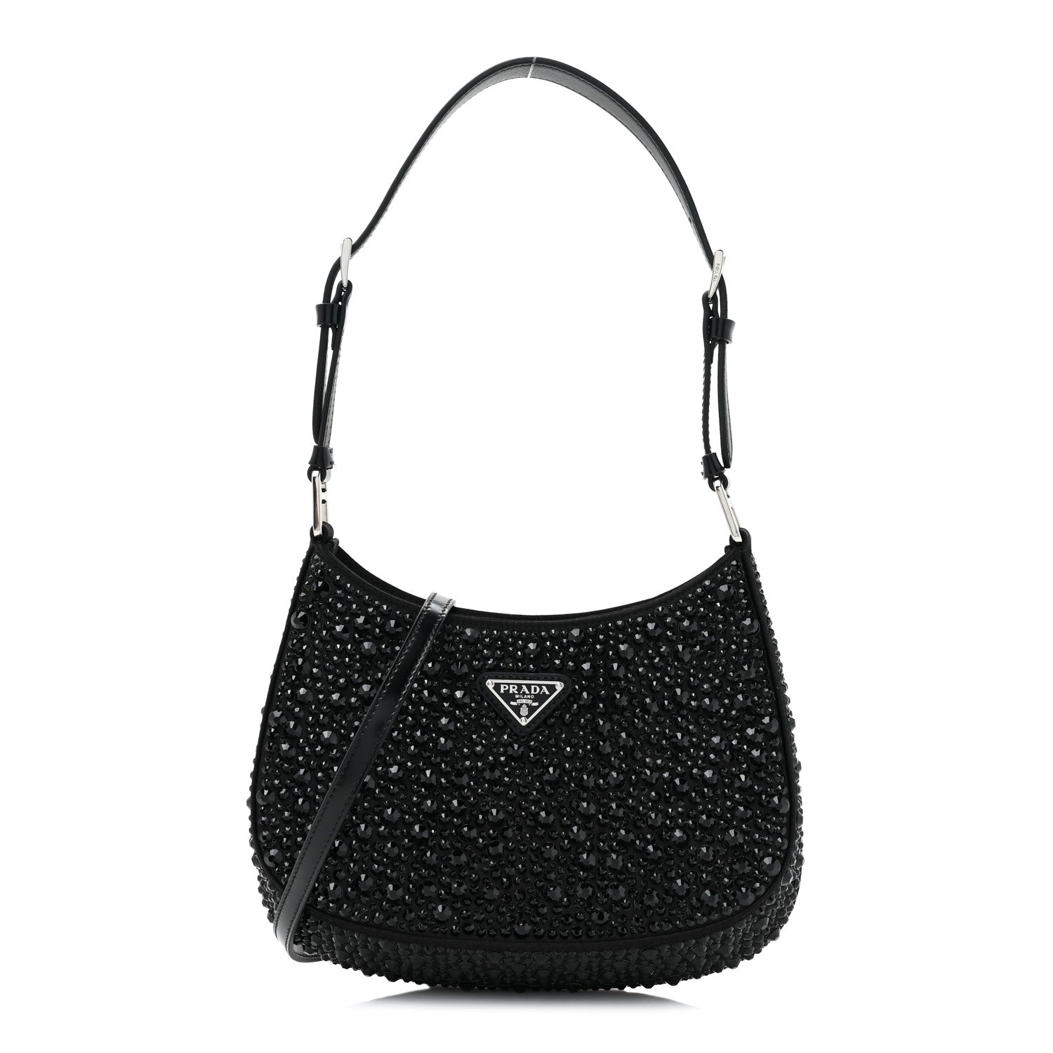 Prada Satin Crystal Cleo Adjustable Strap Shoulder Bag Black 1 of 9
