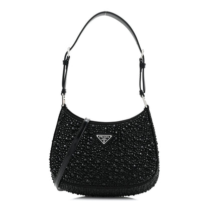 Prada Satin Crystal Cleo Adjustable Strap Shoulder Bag Black 1 of 9