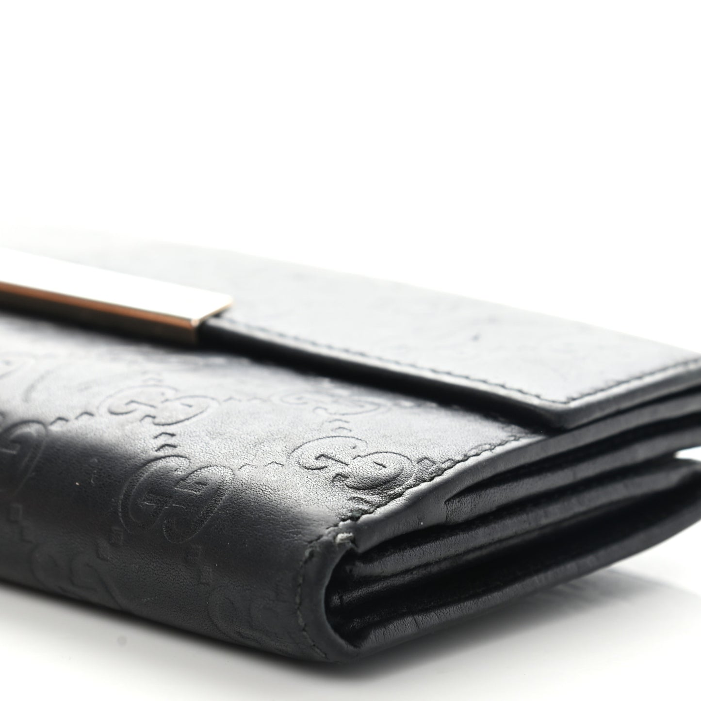 Guccissima Margaux Calfskin Metal Bar Continental Flap Wallet Black