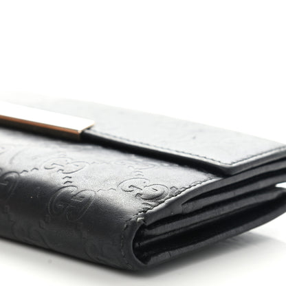 Gucci Guccissima Margaux Calfskin Metal Bar Continental Flap Wallet Black 10 of 13