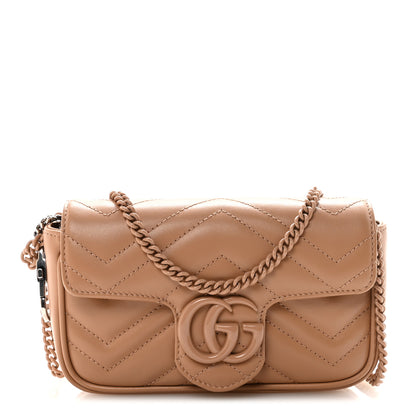 Gucci Calfskin Matelasse Monochrome Super Mini GG Marmont Shoulder Bag Camelia 1 of 10
