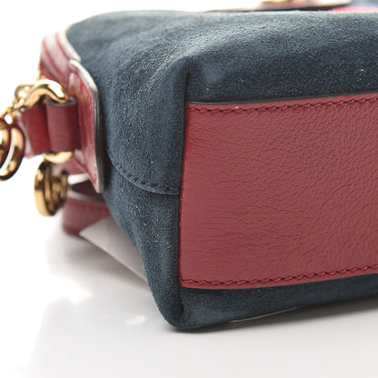 Gucci Suede Calfskin Web Small Ophidia Dome Shoulder Bag New Blue Romantic Cherry 9 of 11