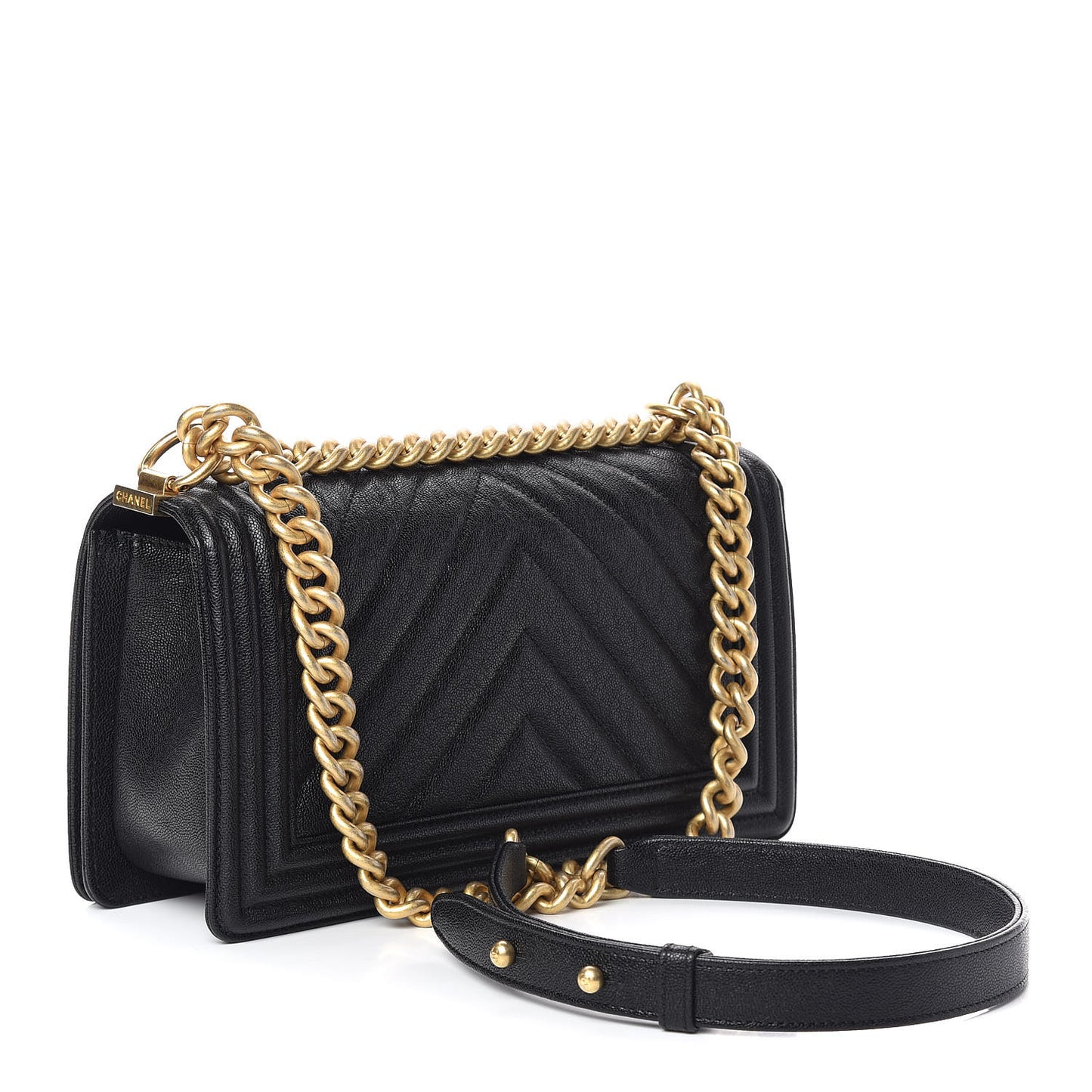 Caviar Chevron Quilted Medium Boy Flap Black