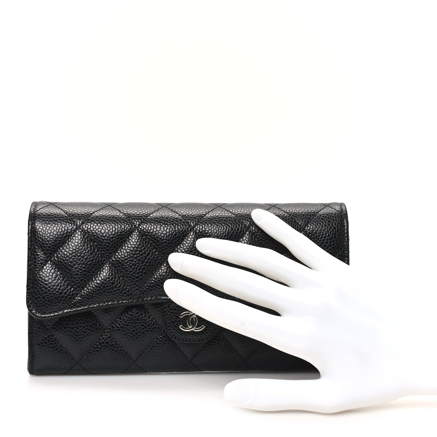 Caviar Quilted Large Gusset Flap Wallet Black