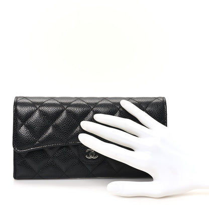 Chanel Caviar Quilted Large Gusset Flap Wallet Black 2 of 8