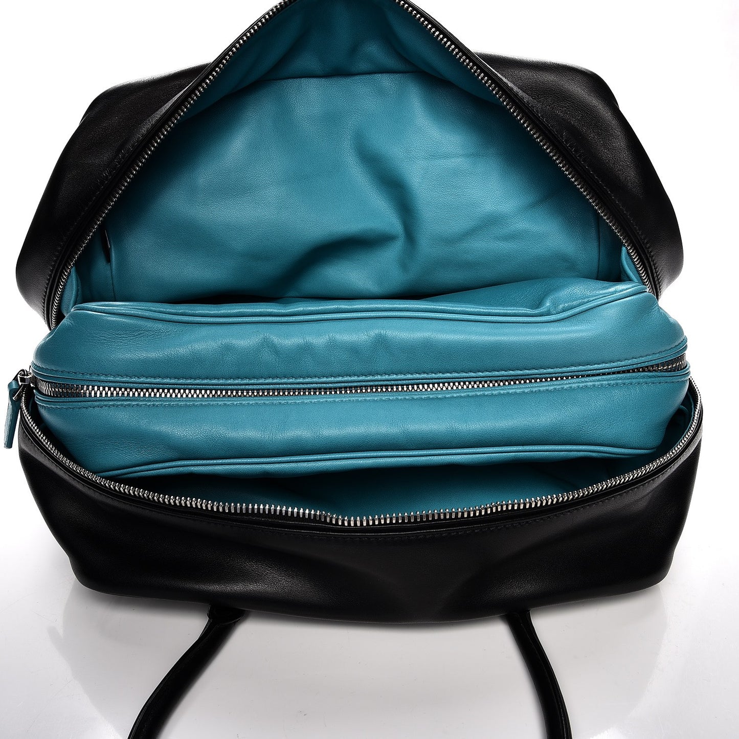 Soft Calf Large Inside Satchel Black Turquoise