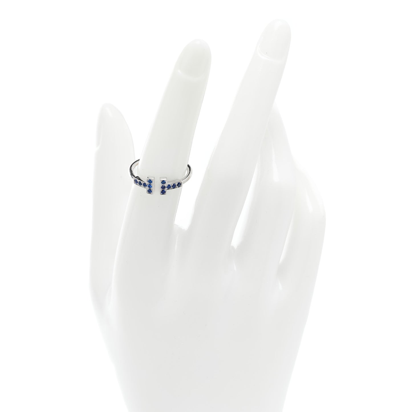 18K White Gold Blue Sapphire T Wire Ring 53 6.25
