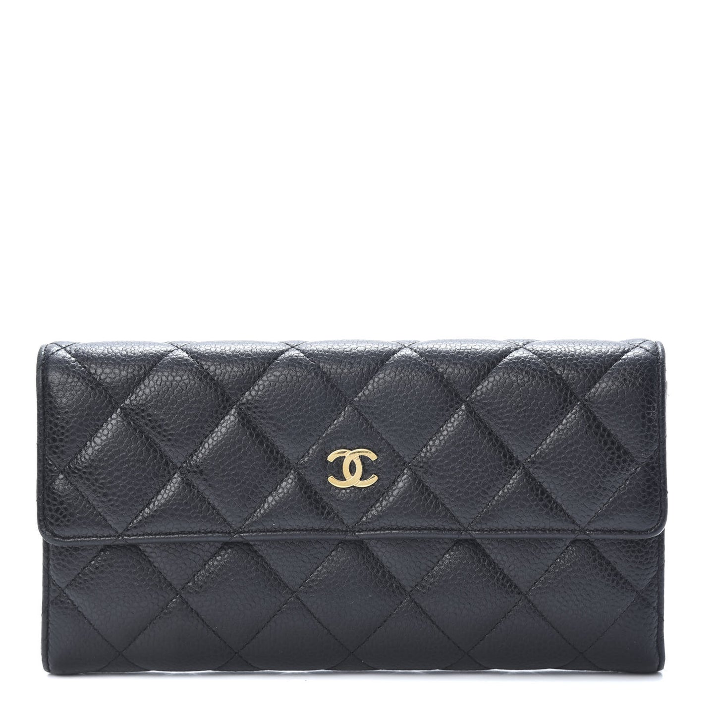 Caviar Quilted Large Gusset Flap Wallet Black