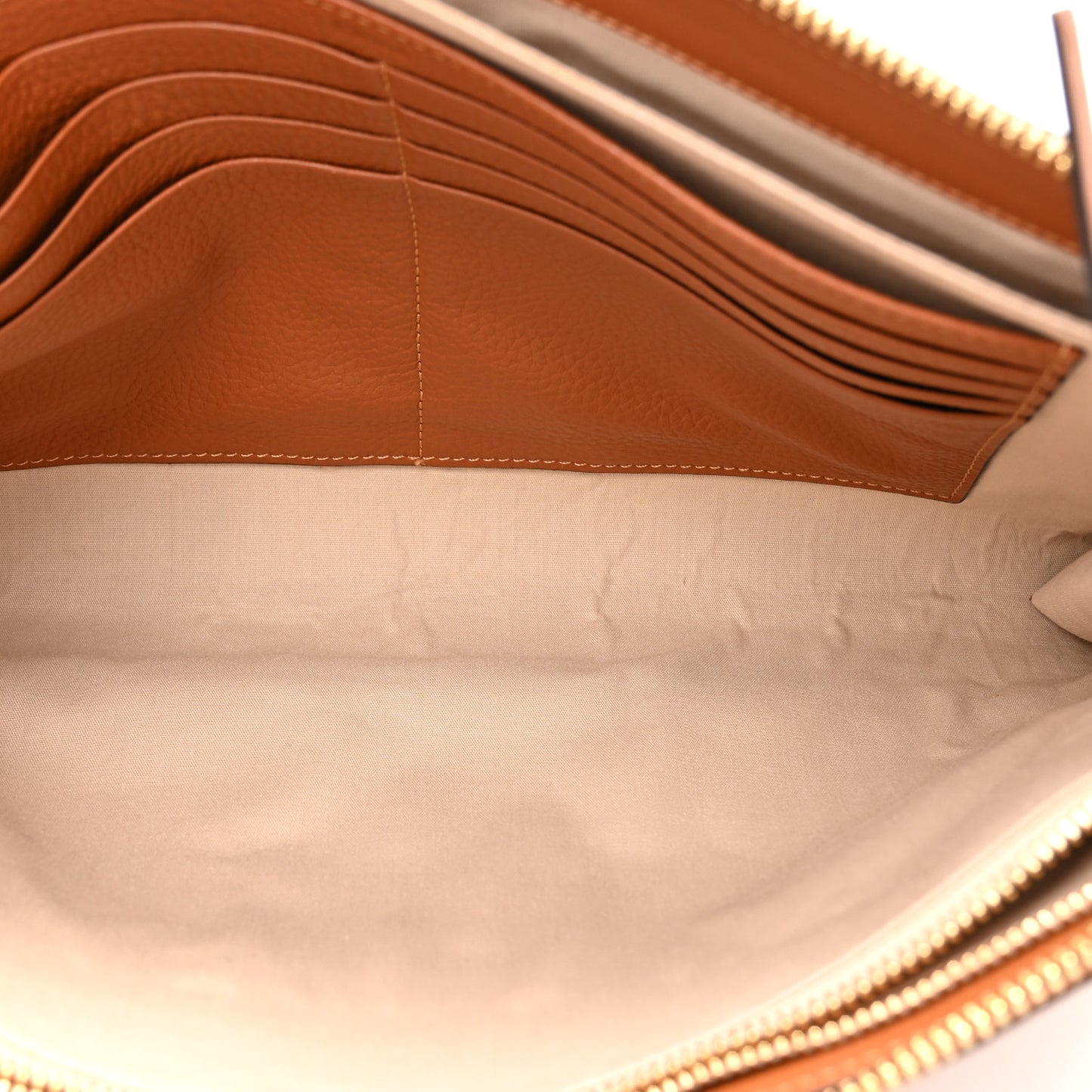 Calfskin Alphabet Flat Pouch Clutch Tan