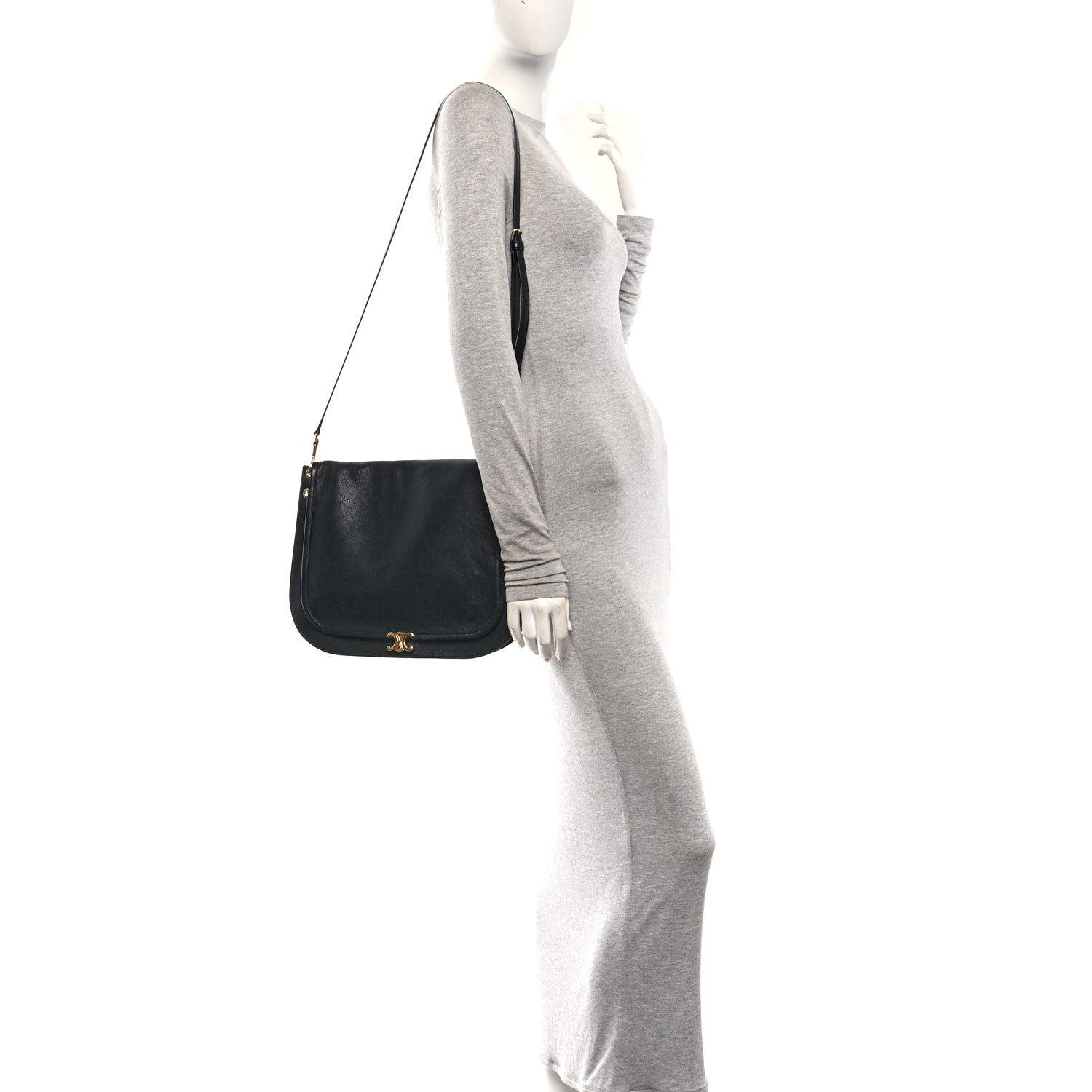 Celine Shiny Lambskin Soft Triomphe Besace Bag Black 1 of 11